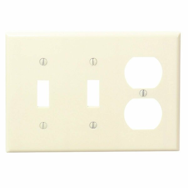 Leviton 3-Gang Plastic 2-Toggle/Duplex Outlet Wall Plate, Ivory 001-86021